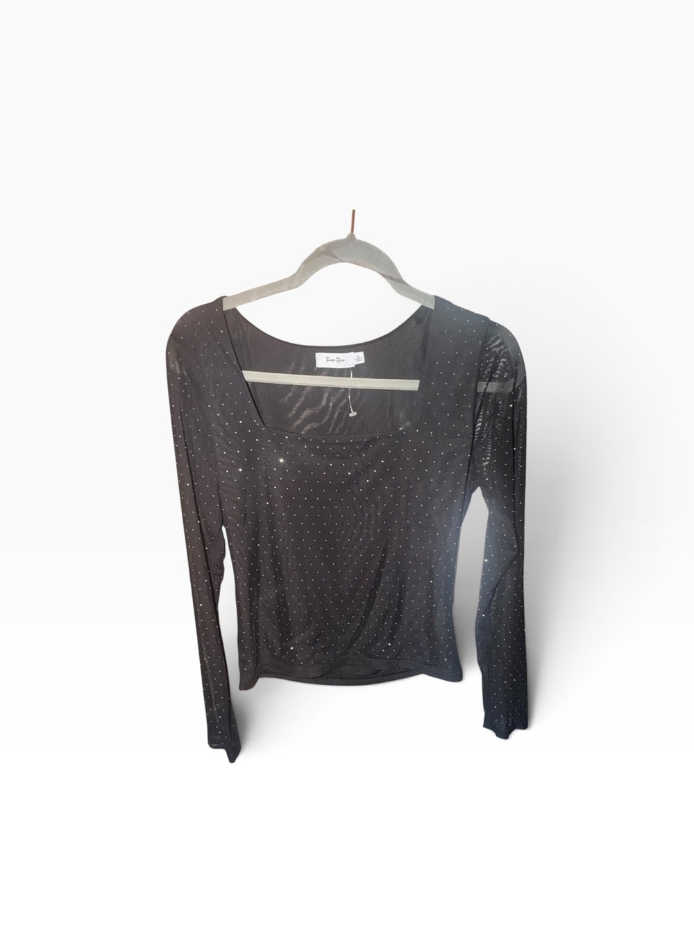 Faded rose For Love And Lemons Black Sparkle Long Sleeve Square Neck Top large